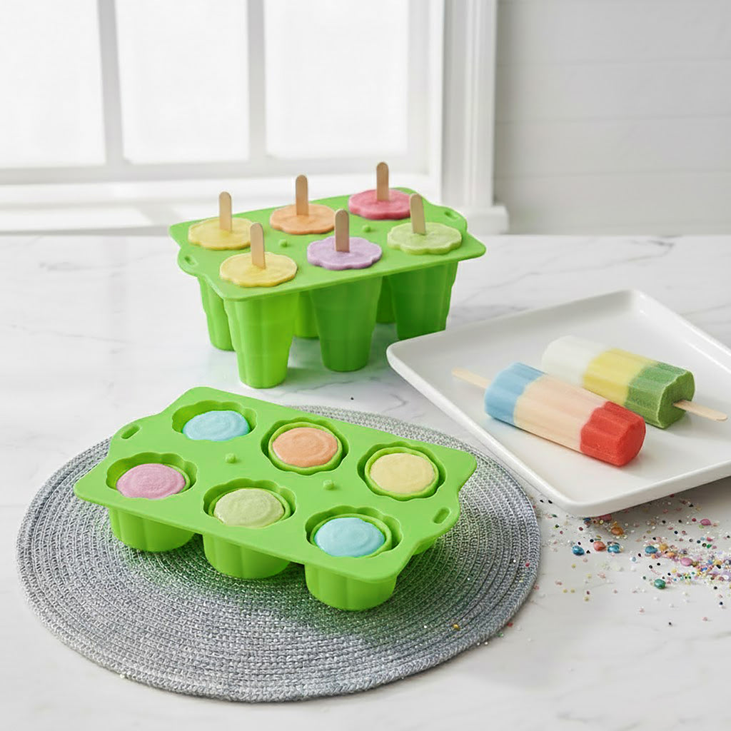 Anna-Kaci 6-Cavity Silicone Popsicle Mold with Reusable Lid Flexible Nonstick Frozen Treat Tray