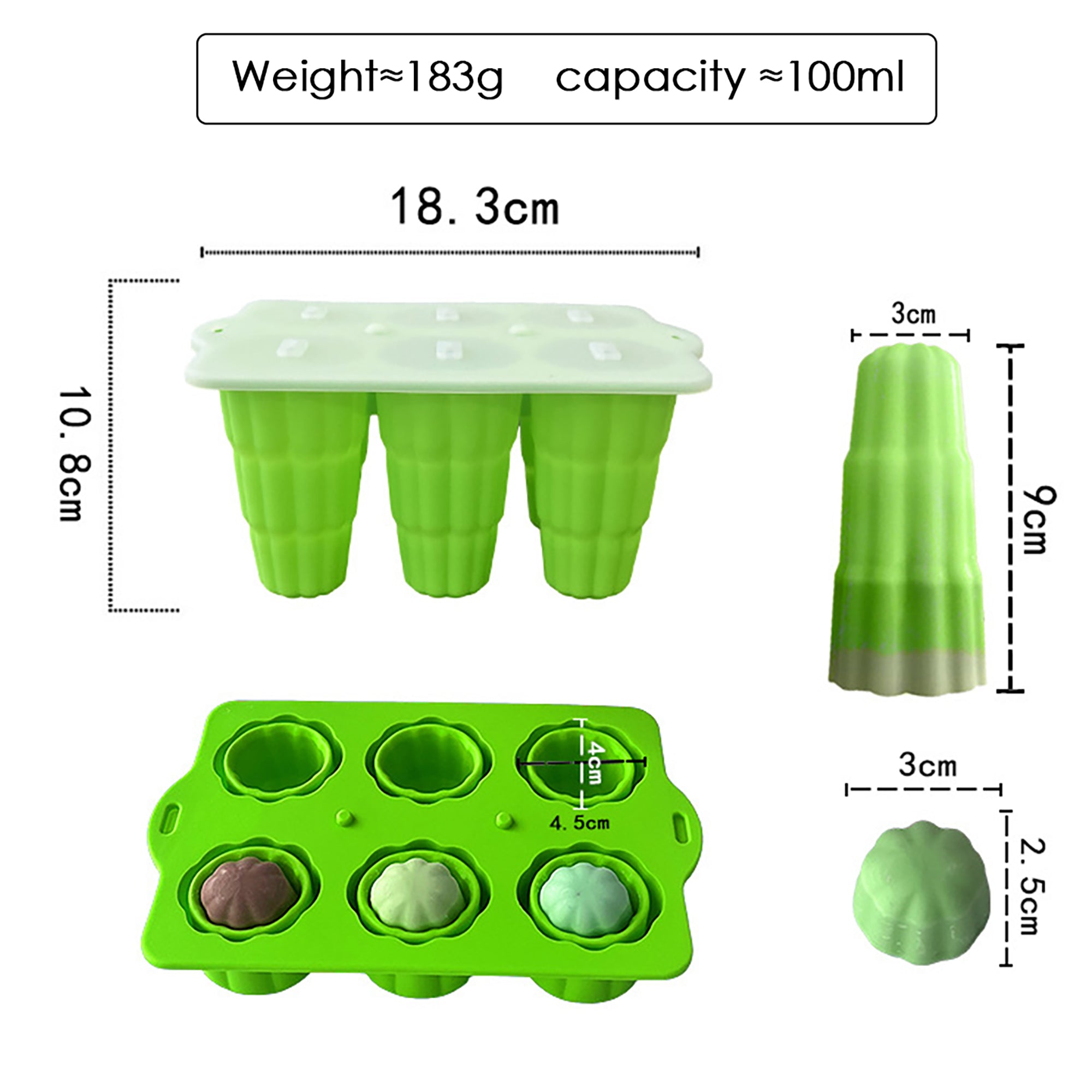 Anna-Kaci 6-Cavity Silicone Popsicle Mold with Reusable Lid Flexible Nonstick Frozen Treat Tray