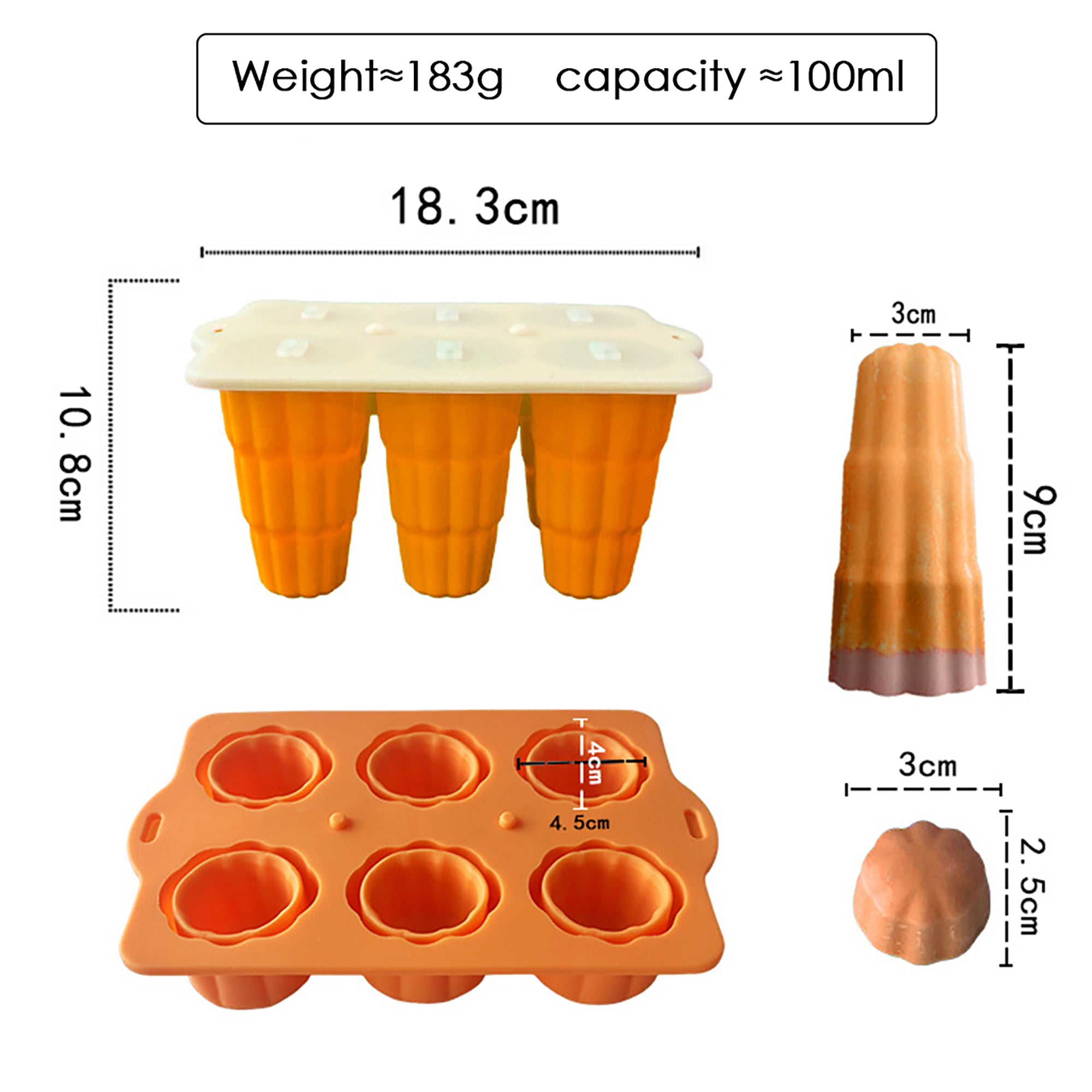 Anna-Kaci 6-Cavity Silicone Popsicle Mold with Reusable Lid Flexible Nonstick Frozen Treat Tray