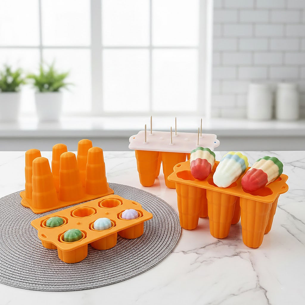 Anna-Kaci 6-Cavity Silicone Popsicle Mold with Reusable Lid Flexible Nonstick Frozen Treat Tray