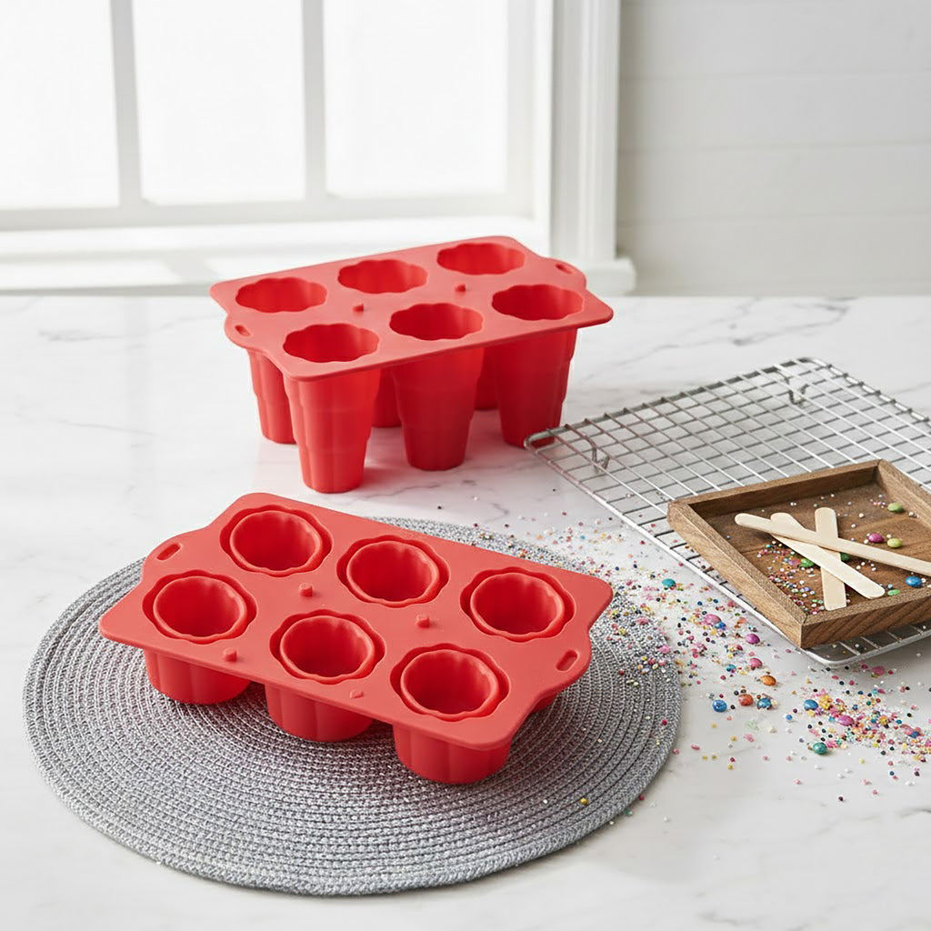 Anna-Kaci 6-Cavity Silicone Popsicle Mold with Reusable Lid Flexible Nonstick Frozen Treat Tray
