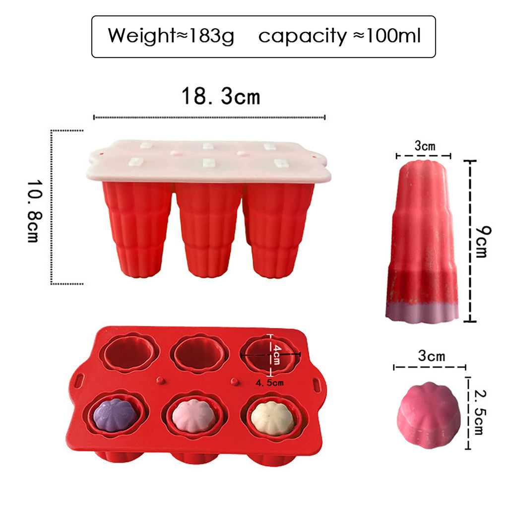 Anna-Kaci 6-Cavity Silicone Popsicle Mold with Reusable Lid Flexible Nonstick Frozen Treat Tray