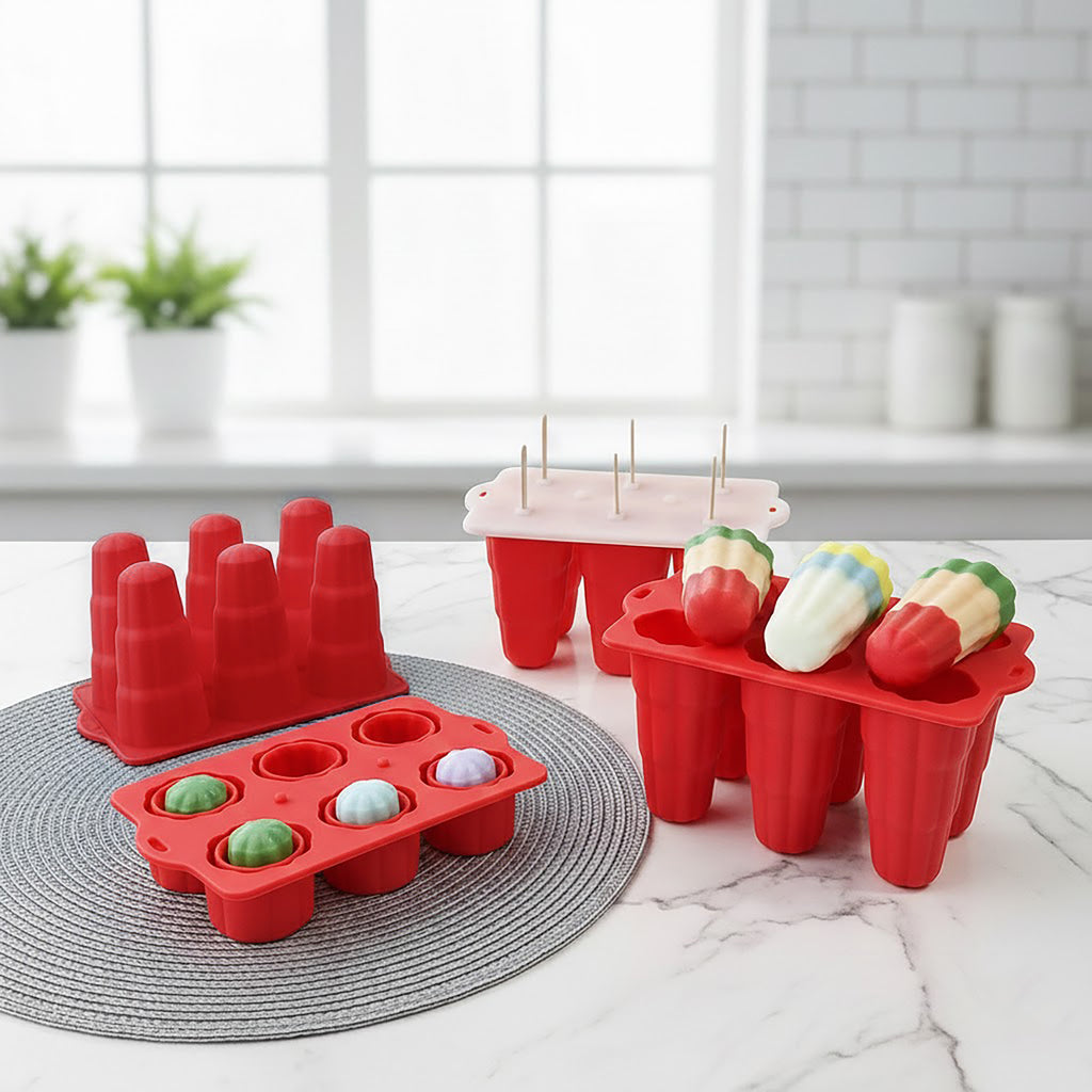 Anna-Kaci 6-Cavity Silicone Popsicle Mold with Reusable Lid Flexible Nonstick Frozen Treat Tray