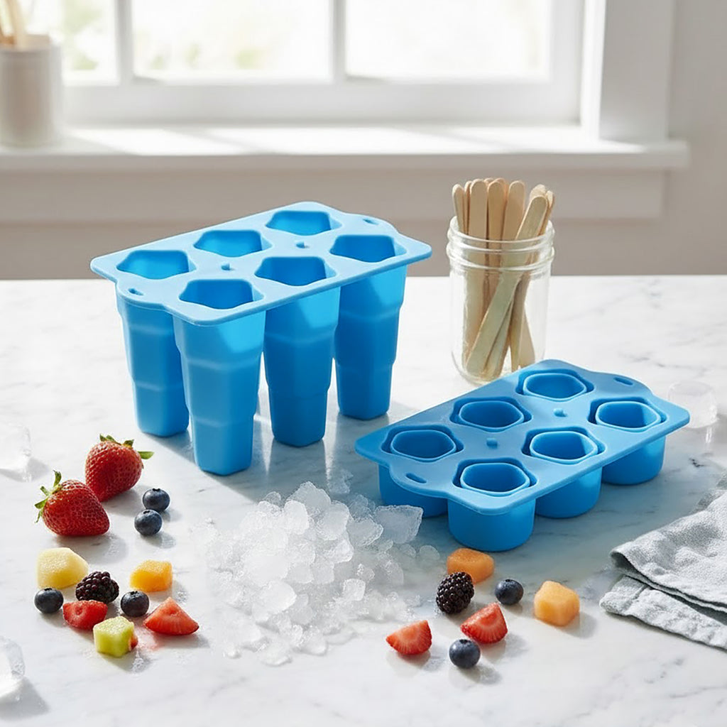 Anna-Kaci Silicone Popsicle Mold with Lid Reusable Ice Pop Maker Tray with 6 Cavities