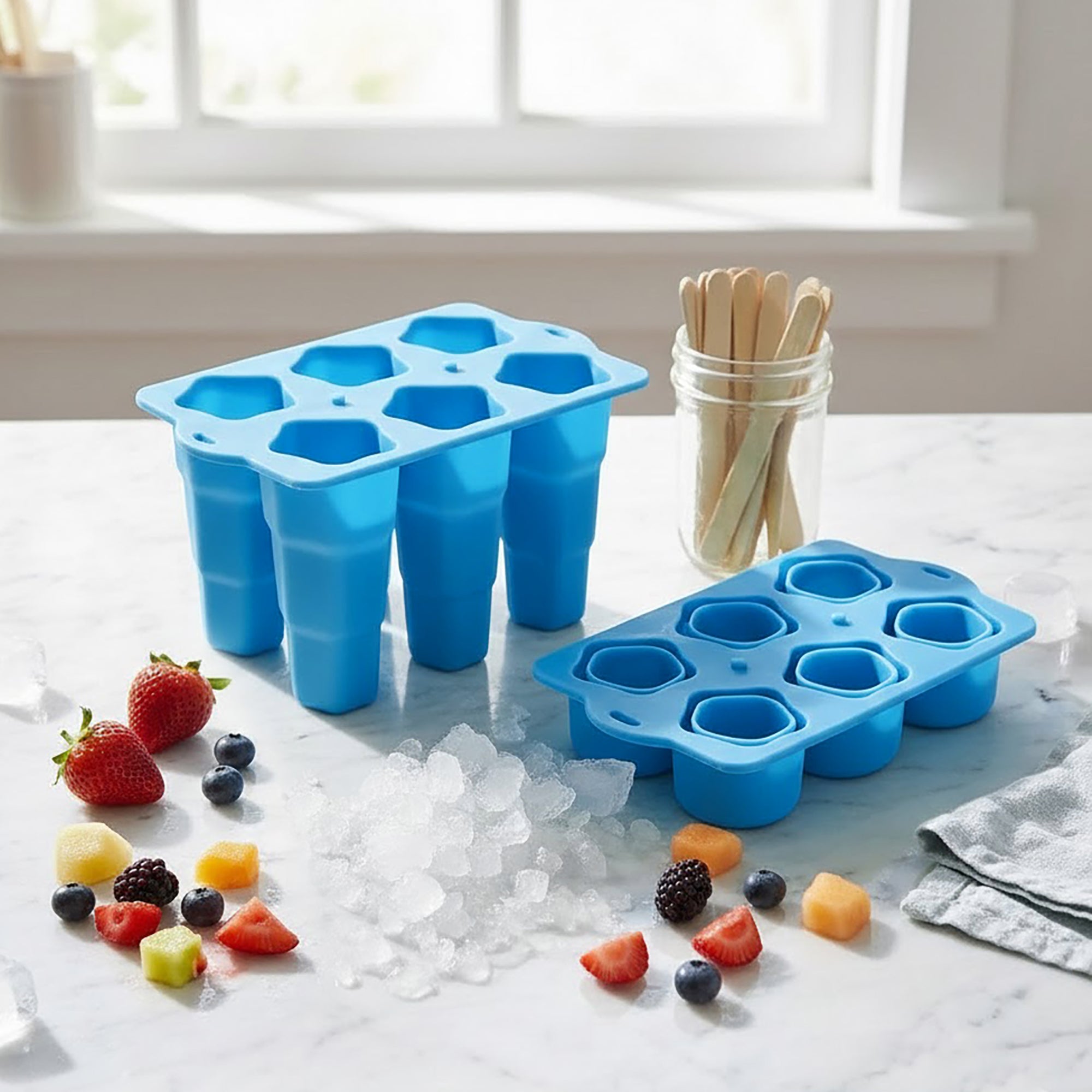 Anna-Kaci Silicone Popsicle Mold with Lid Reusable Ice Pop Maker Tray with 6 Cavities