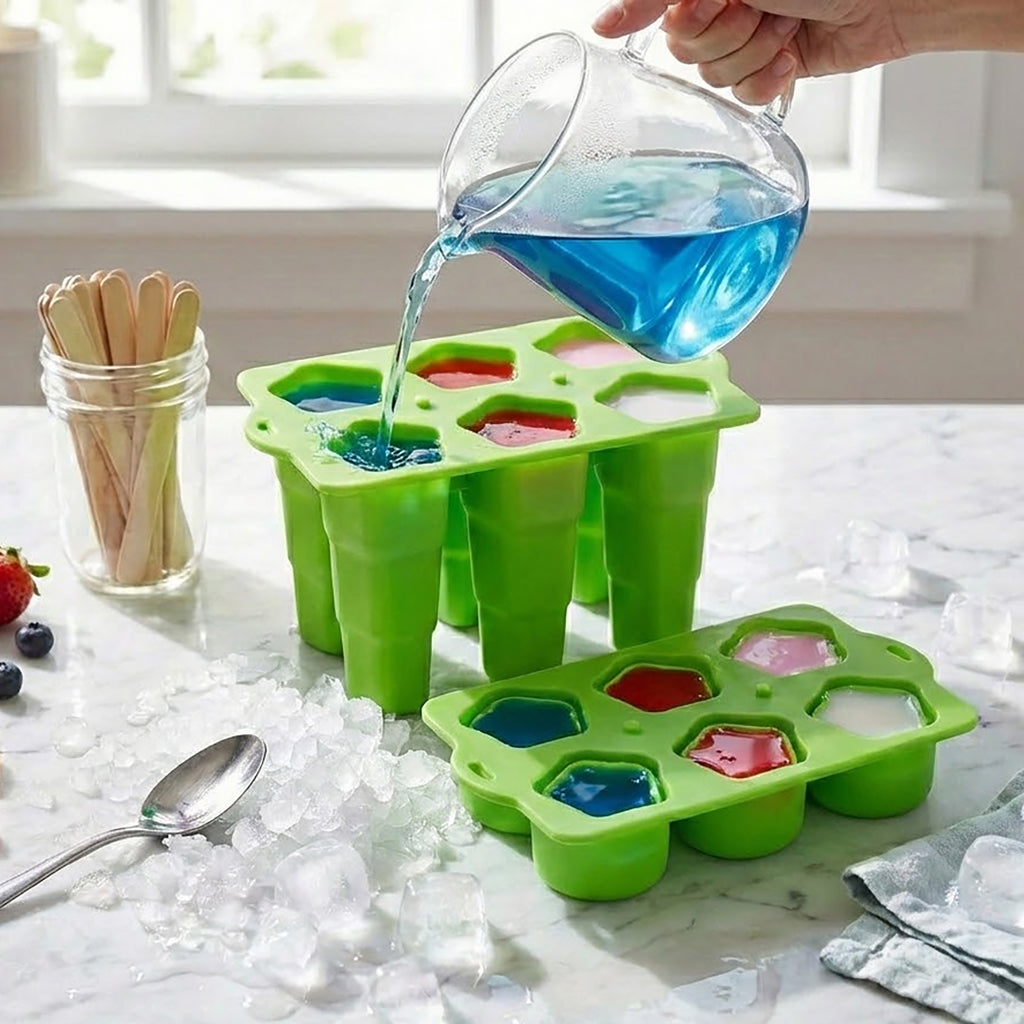 Anna-Kaci Silicone Popsicle Mold with Lid Reusable Ice Pop Maker Tray with 6 Cavities