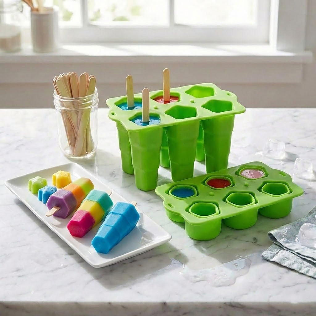 Anna-Kaci Silicone Popsicle Mold with Lid Reusable Ice Pop Maker Tray with 6 Cavities
