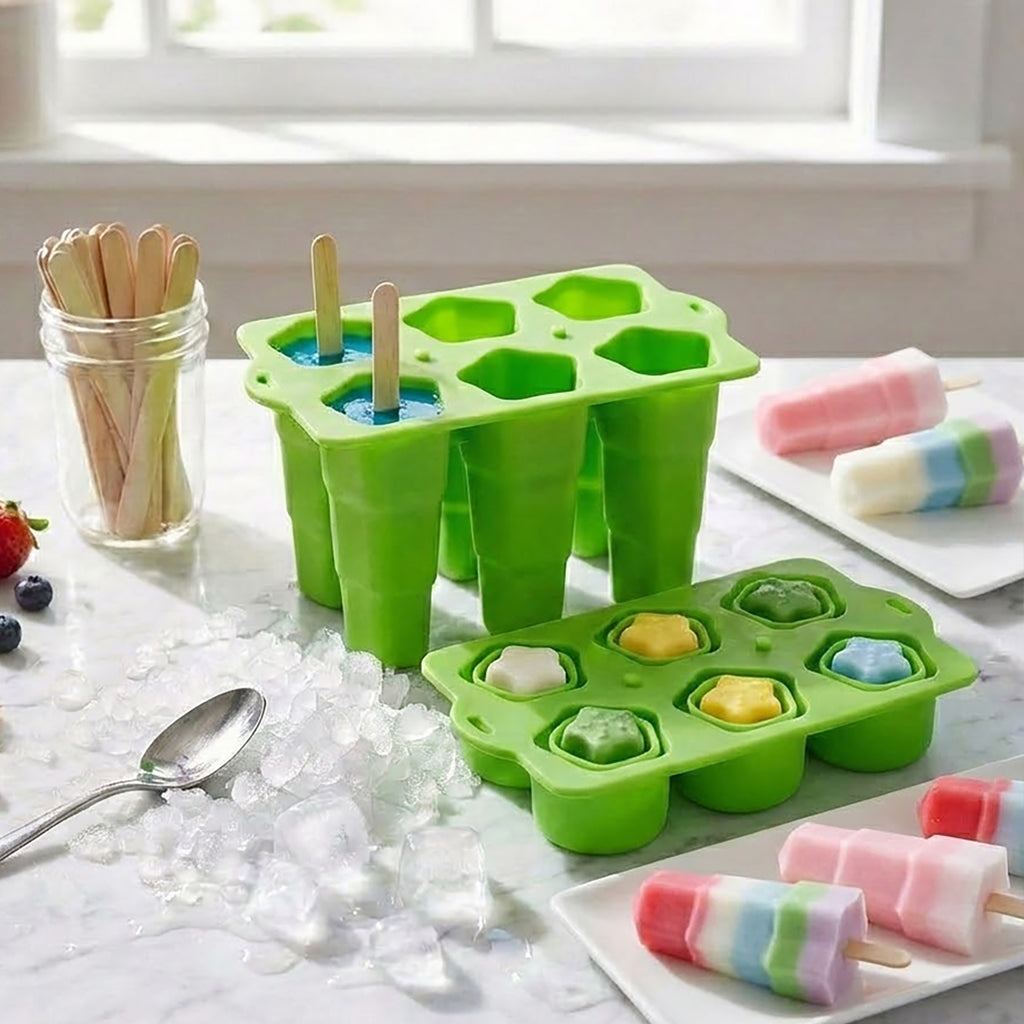 Anna-Kaci Silicone Popsicle Mold with Lid Reusable Ice Pop Maker Tray with 6 Cavities