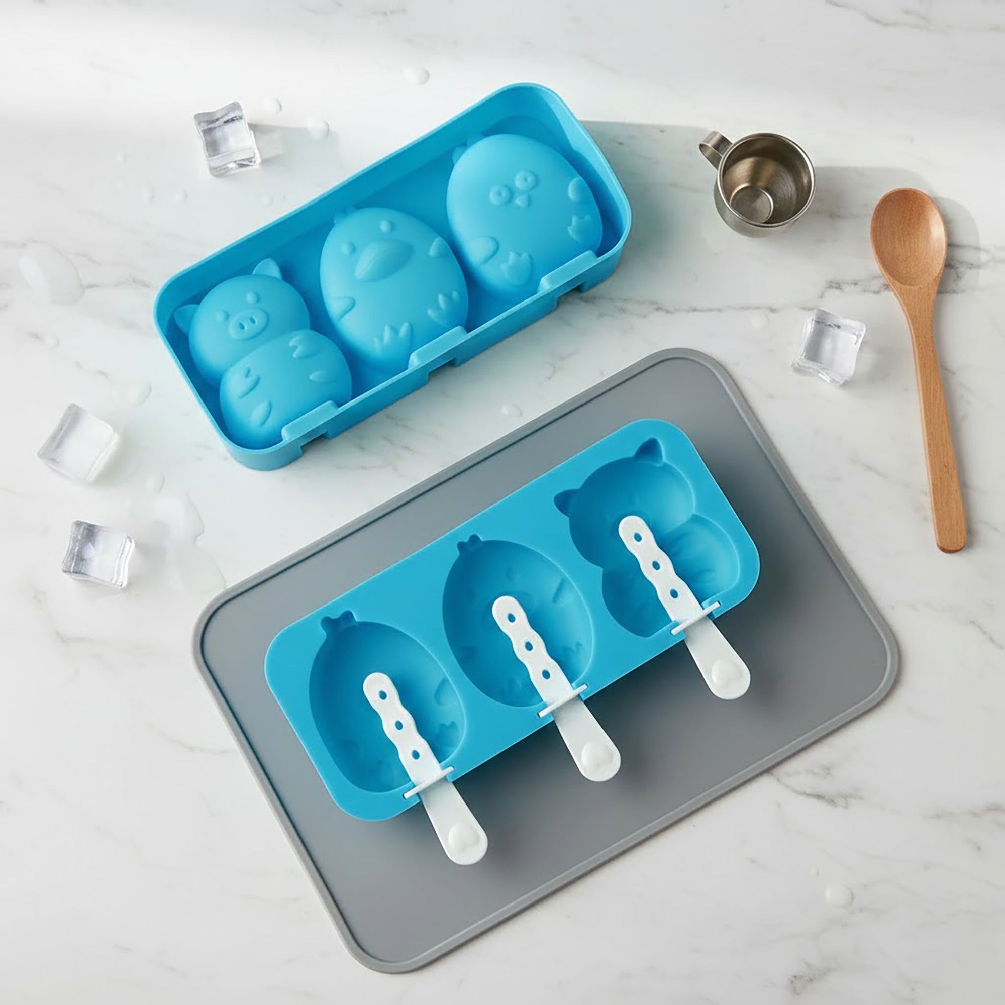 Anna-Kaci Silicone Animal Ice Mold Tray Cute Pig Duck Chick Shape Reusable Freezer Mold Set 2 Piece