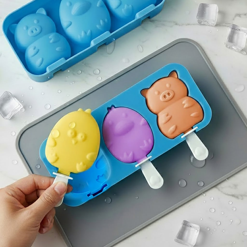 Anna-Kaci Silicone Animal Ice Mold Tray Cute Pig Duck Chick Shape Reusable Freezer Mold Set 2 Piece