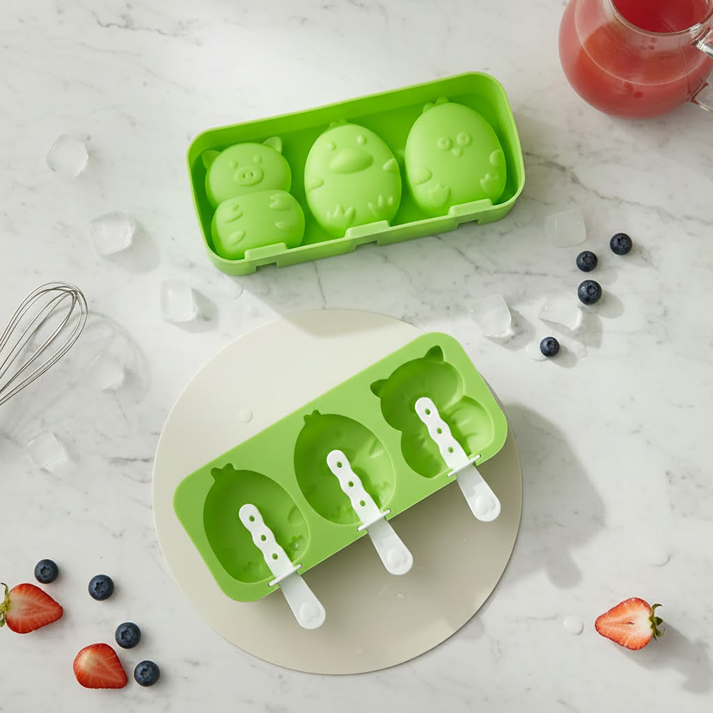 Anna-Kaci Silicone Animal Ice Mold Tray Cute Pig Duck Chick Shape Reusable Freezer Mold Set 2 Piece