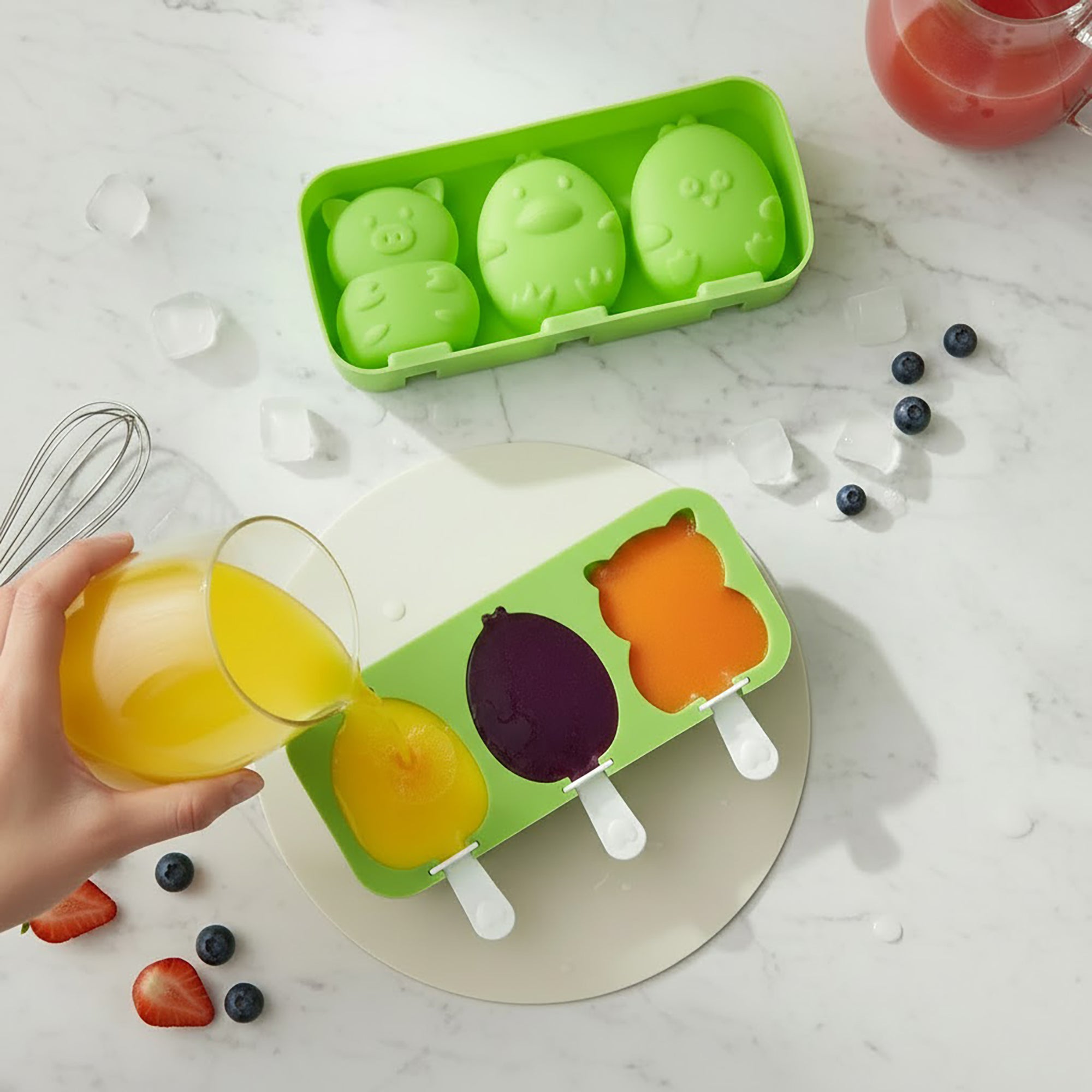 Anna-Kaci Silicone Animal Ice Mold Tray Cute Pig Duck Chick Shape Reusable Freezer Mold Set 2 Piece