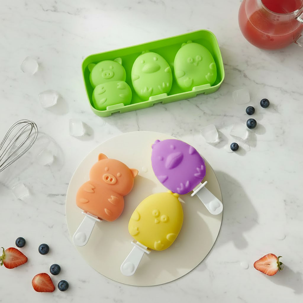 Anna-Kaci Silicone Animal Ice Mold Tray Cute Pig Duck Chick Shape Reusable Freezer Mold Set 2 Piece