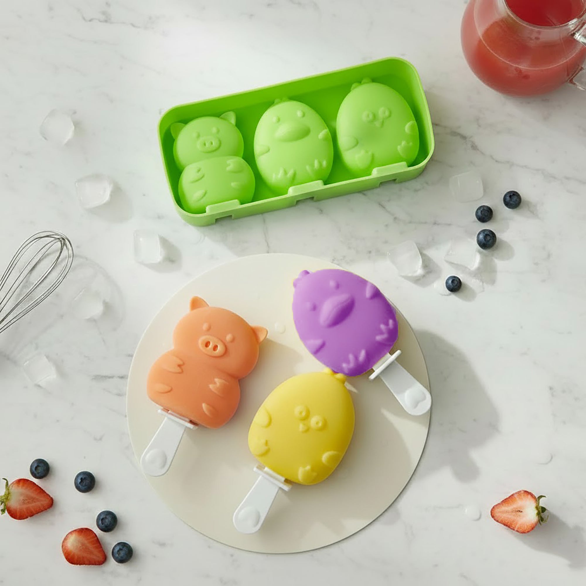 Anna-Kaci Silicone Animal Ice Mold Tray Cute Pig Duck Chick Shape Reusable Freezer Mold Set 2 Piece
