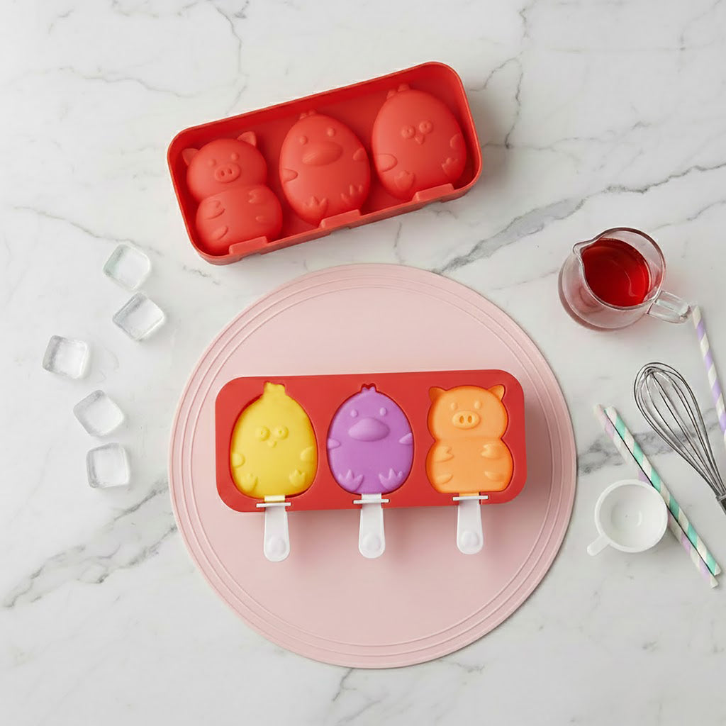 Anna-Kaci Silicone Animal Ice Mold Tray Cute Pig Duck Chick Shape Reusable Freezer Mold Set 2 Piece