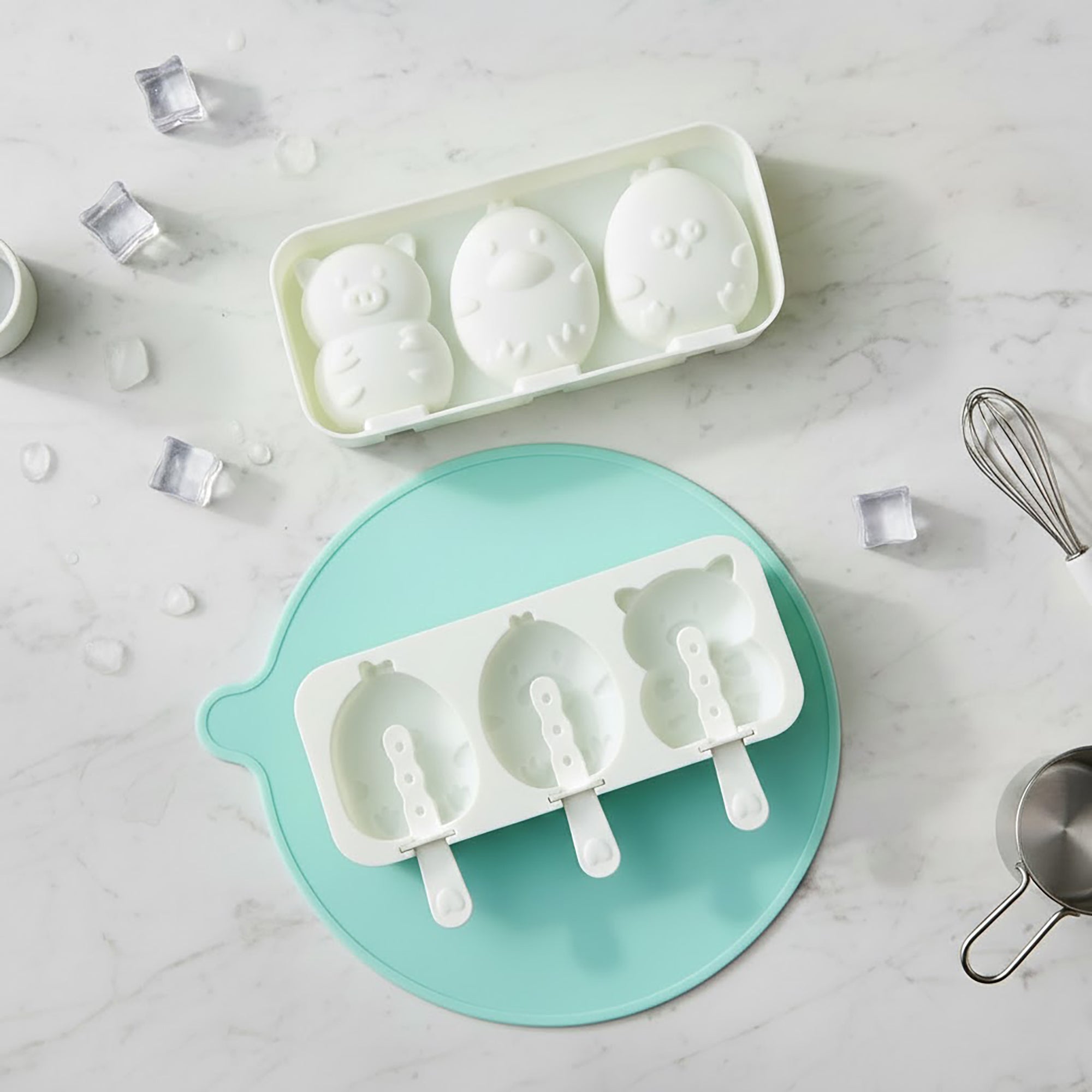 Anna-Kaci Silicone Animal Ice Mold Tray Cute Pig Duck Chick Shape Reusable Freezer Mold Set 2 Piece