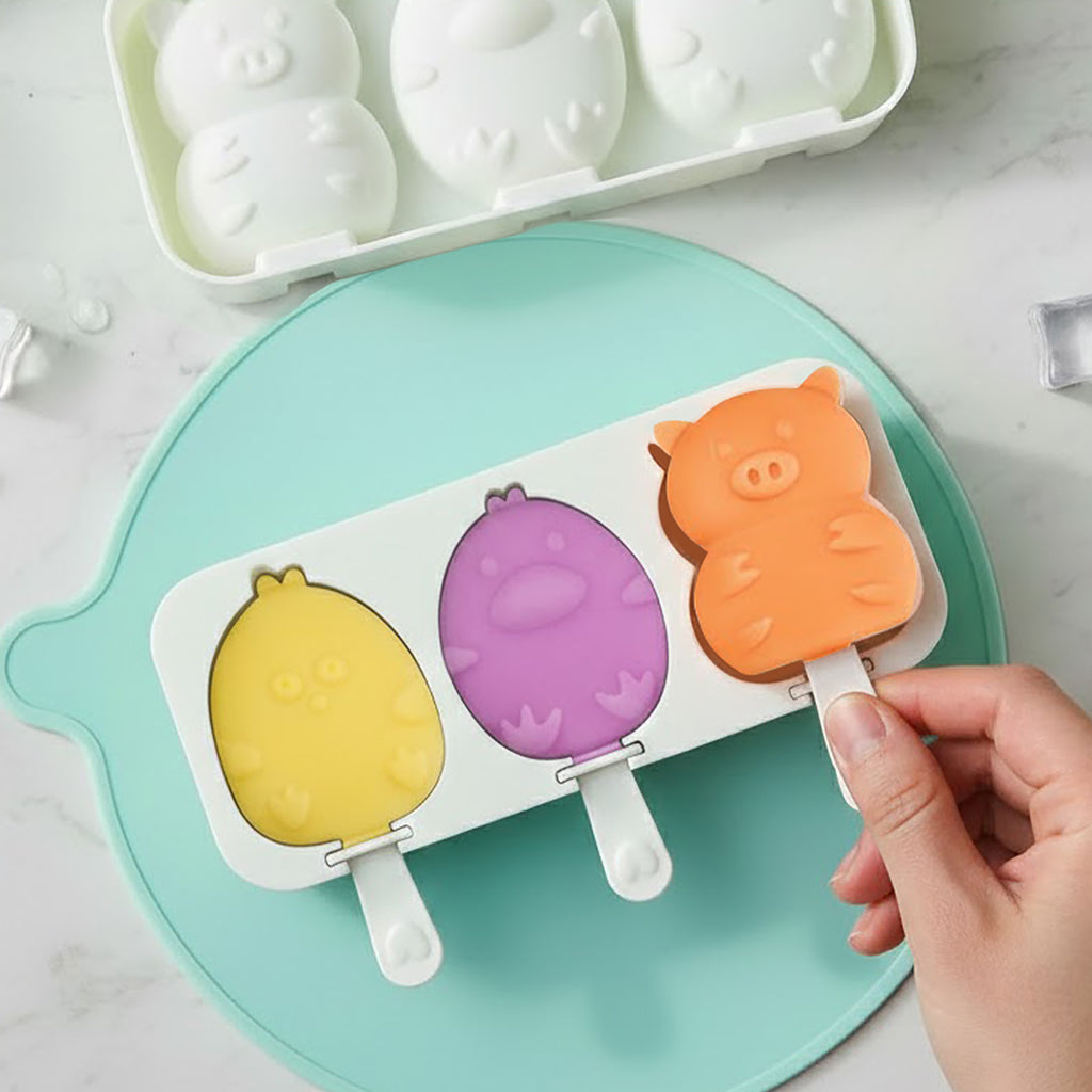 Anna-Kaci Silicone Animal Ice Mold Tray Cute Pig Duck Chick Shape Reusable Freezer Mold Set 2 Piece