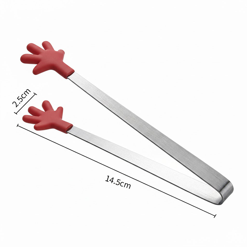 Anna-Kaci Stainless Steel Kitchen Tongs with Hand Shape Silicone Tips Serving Utensil Set 3 Piece