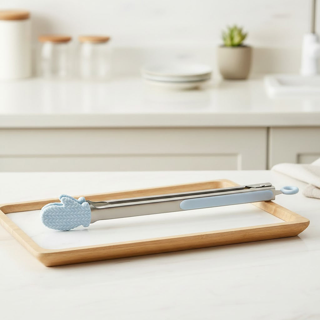 Anna-Kaci Stainless Steel Kitchen Tongs with Silicone Tips Non Slip Serving Utensil Set 2 Piece