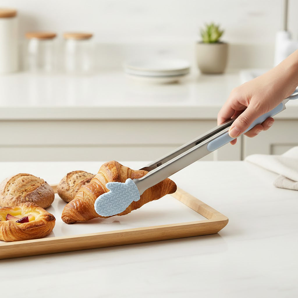 Anna-Kaci Stainless Steel Kitchen Tongs with Silicone Tips Non Slip Serving Utensil Set 2 Piece