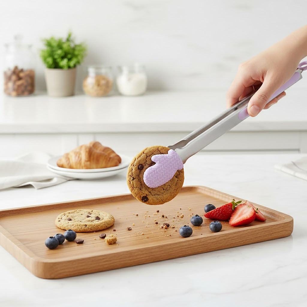 Anna-Kaci Stainless Steel Kitchen Tongs with Silicone Tips Non Slip Serving Utensil Set 2 Piece