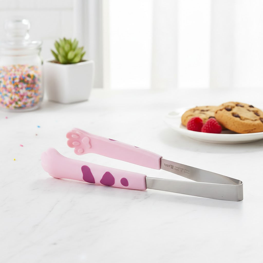 Anna-Kaci Stainless Steel Kitchen Tongs with Paw Handle Design Serving Utensil Set 2 Piece