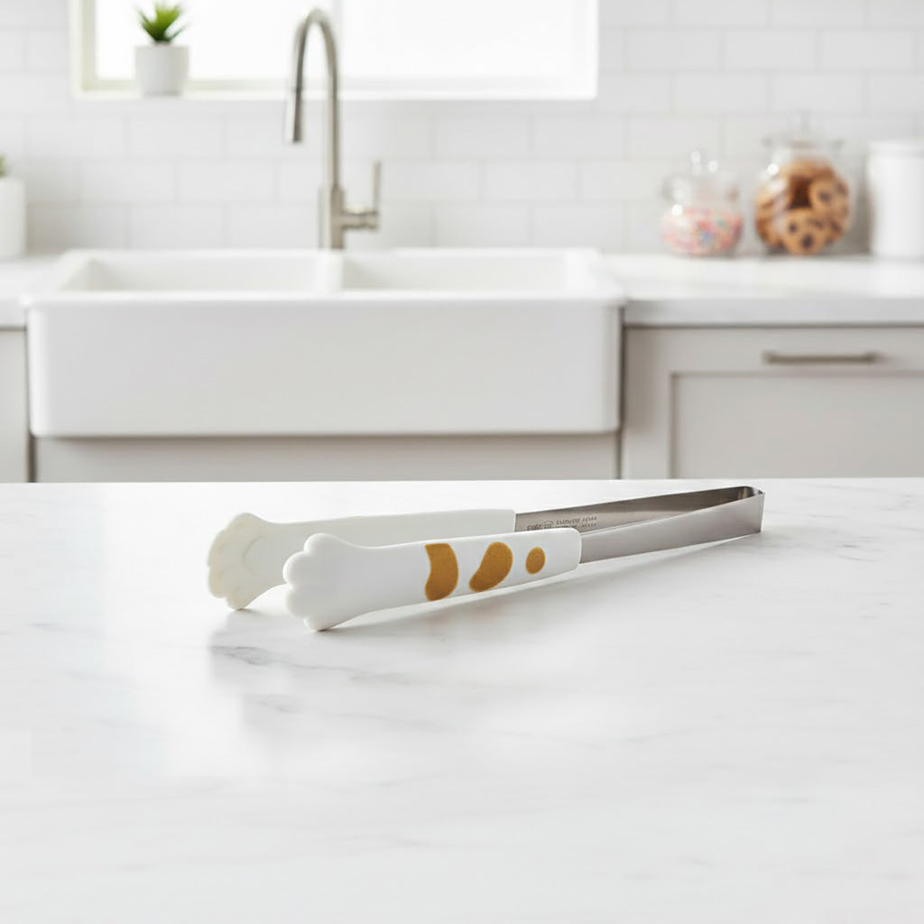 Anna-Kaci Stainless Steel Kitchen Tongs with Paw Handle Design Serving Utensil Set 2 Piece