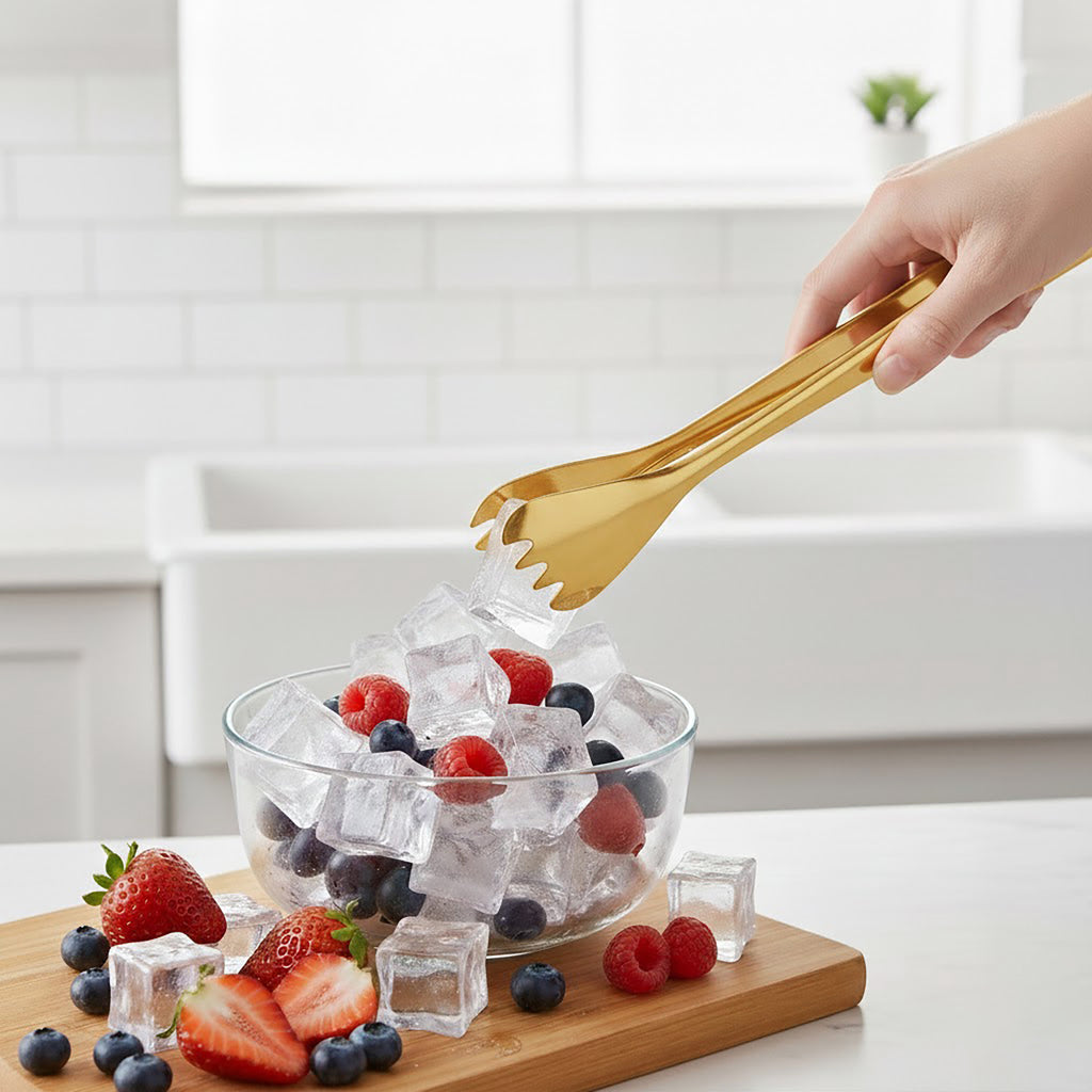 Anna-Kaci Stainless Steel Salad Tongs Mirror Finish Modern Serving Utensil Kitchen Tool