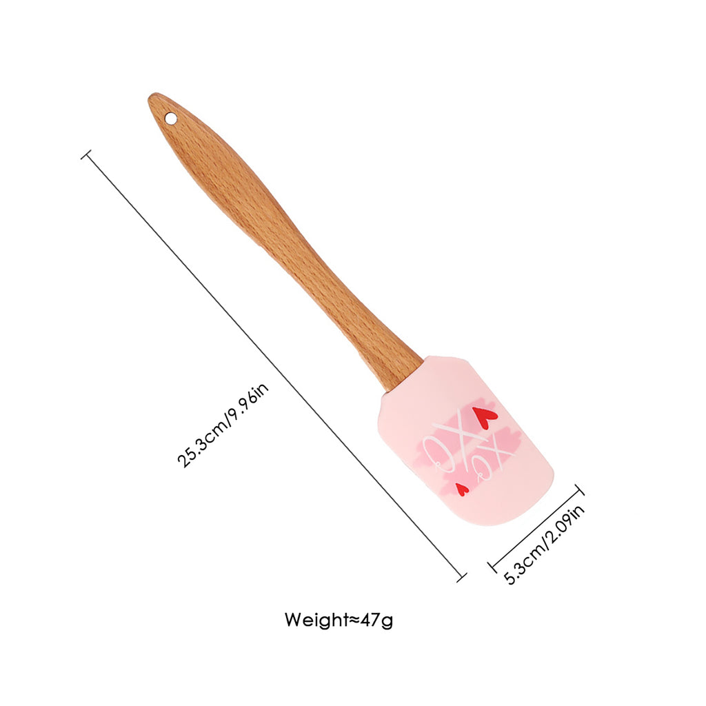 Anna-Kaci Silicone Spatula Set XO Heart Print Wooden Handle Heat Resistant Baking Mixing Kitchen Tools 3 Piece