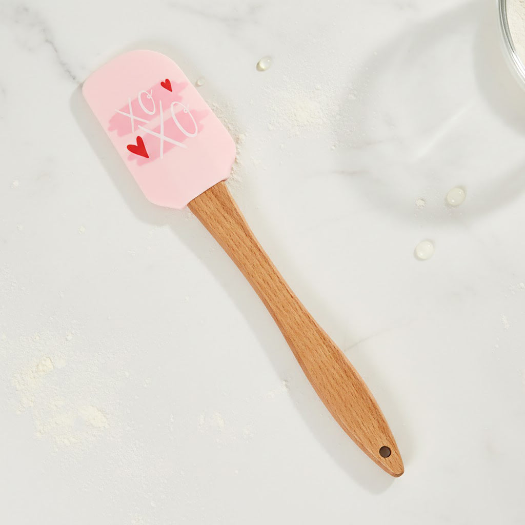 Anna-Kaci Silicone Spatula Set XO Heart Print Wooden Handle Heat Resistant Baking Mixing Kitchen Tools 3 Piece