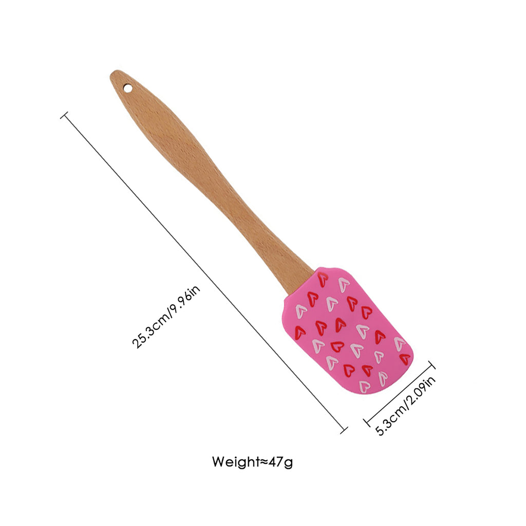 Anna-Kaci Silicone Spatula Set XO Heart Print Wooden Handle Heat Resistant Baking Mixing Kitchen Tools 3 Piece