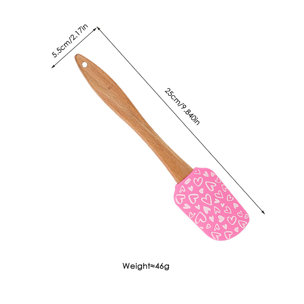 Anna-Kaci Silicone Spatula Set XO Heart Print Wooden Handle Heat Resistant Baking Mixing Kitchen Tools 3 Piece
