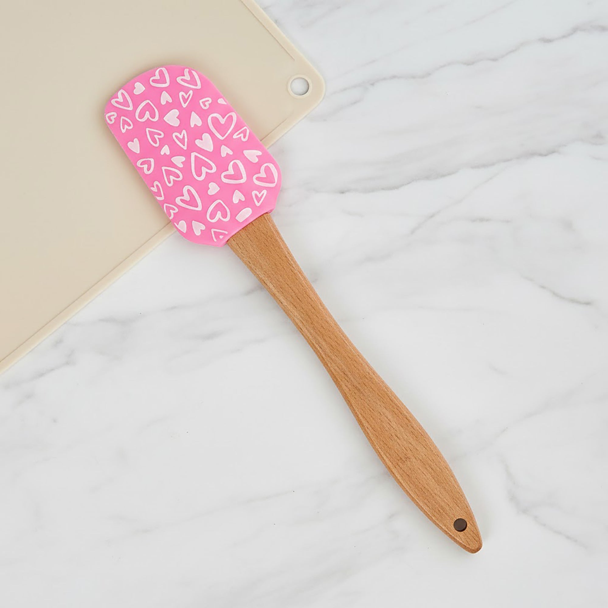 Anna-Kaci Silicone Spatula Set XO Heart Print Wooden Handle Heat Resistant Baking Mixing Kitchen Tools 3 Piece