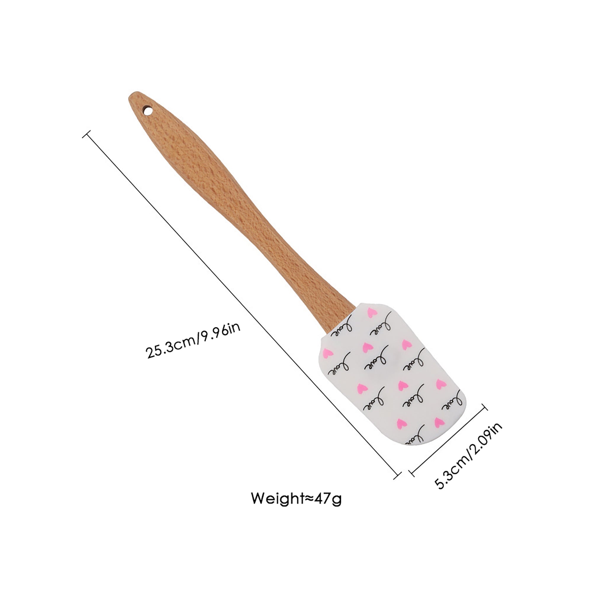 Anna-Kaci Silicone Spatula Set XO Heart Print Wooden Handle Heat Resistant Baking Mixing Kitchen Tools 3 Piece
