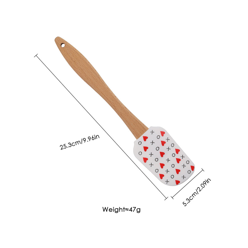 Anna-Kaci Silicone Spatula Set XO Heart Print Wooden Handle Heat Resistant Baking Mixing Kitchen Tools 3 Piece