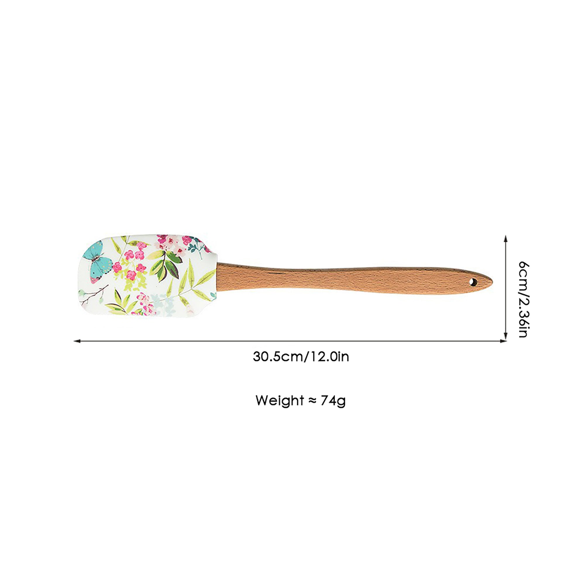 Anna-Kaci Silicone Spatula Set Butterfly Floral Print Wooden Handle Heat Resistant Baking Mixing Tools 2 Piece
