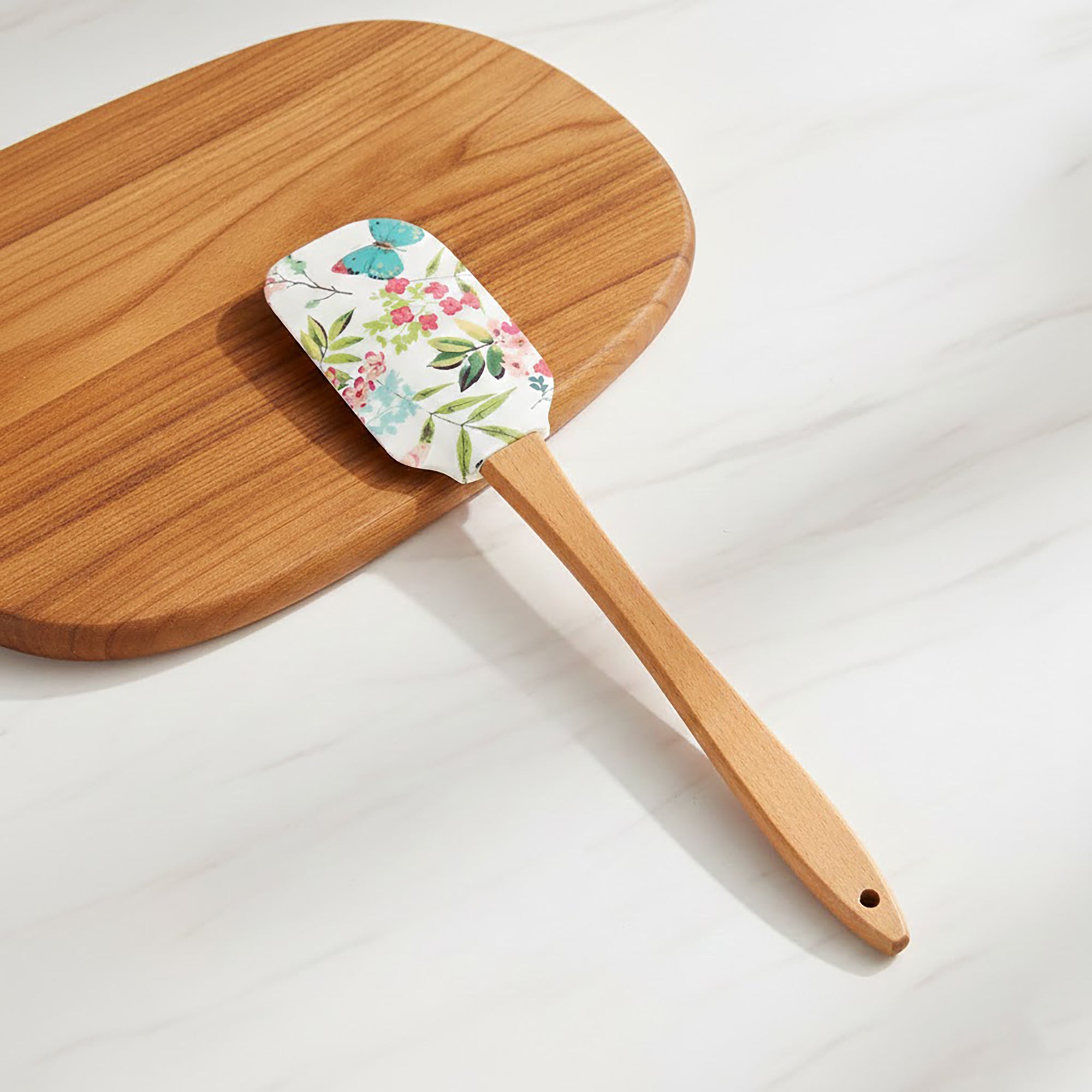Anna-Kaci Silicone Spatula Set Butterfly Floral Print Wooden Handle Heat Resistant Baking Mixing Tools 2 Piece