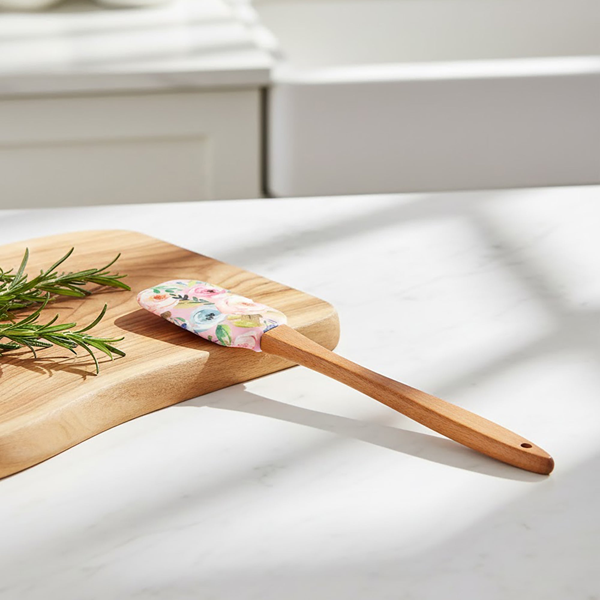 Anna-Kaci Silicone Spatula Set Butterfly Floral Print Wooden Handle Heat Resistant Baking Mixing Tools 2 Piece