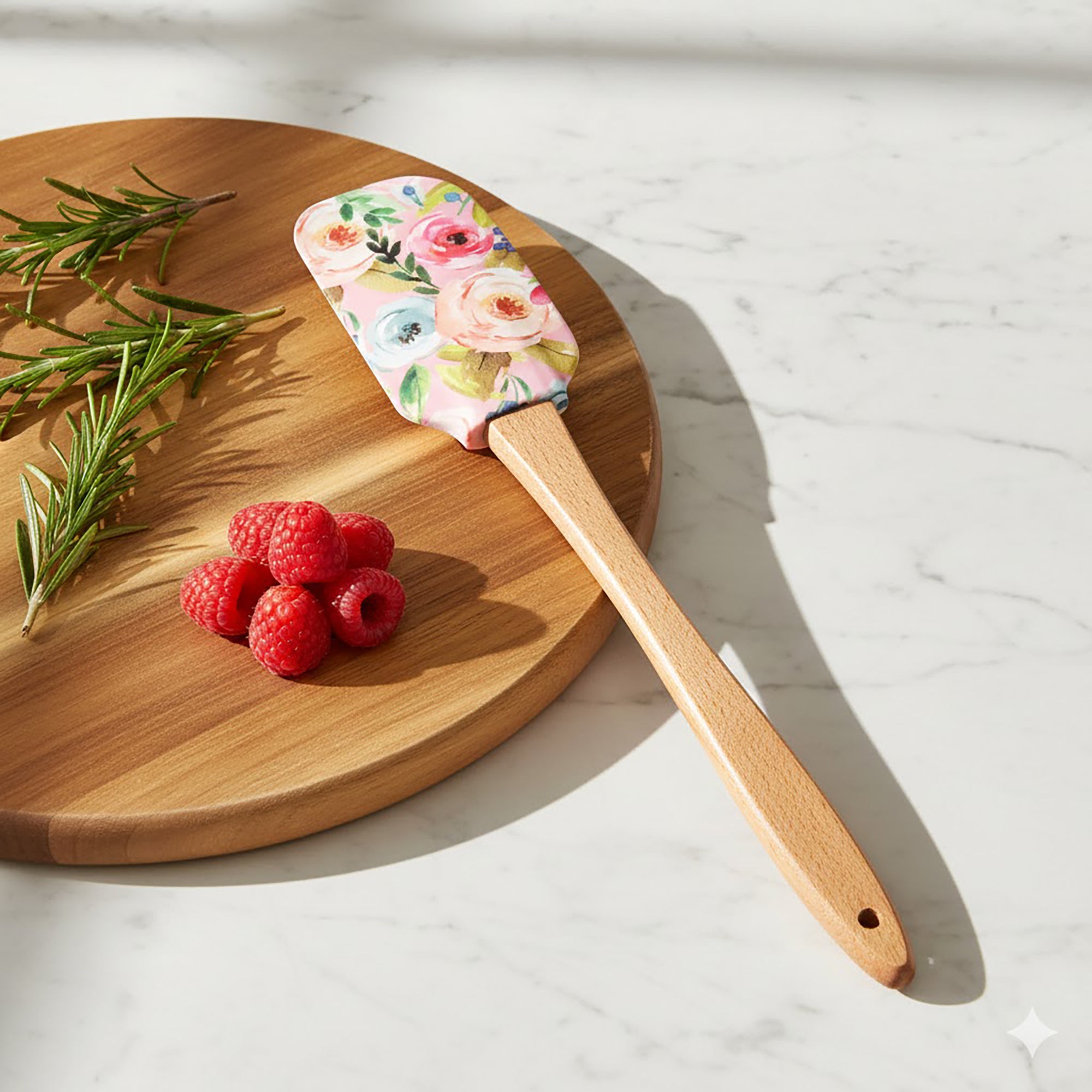 Anna-Kaci Silicone Spatula Set Butterfly Floral Print Wooden Handle Heat Resistant Baking Mixing Tools 2 Piece