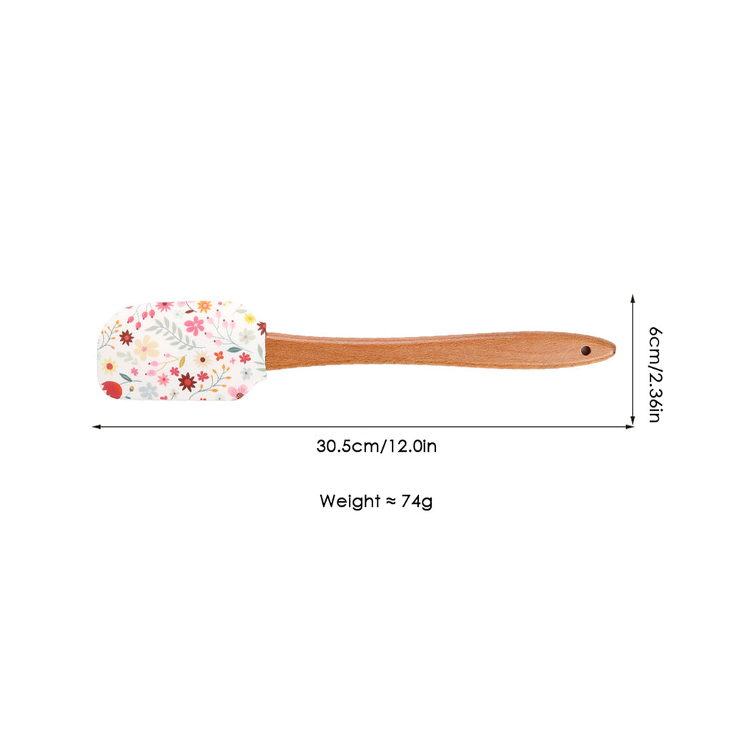 Anna-Kaci Silicone Spatula Set Butterfly Floral Print Wooden Handle Heat Resistant Baking Mixing Tools 2 Piece
