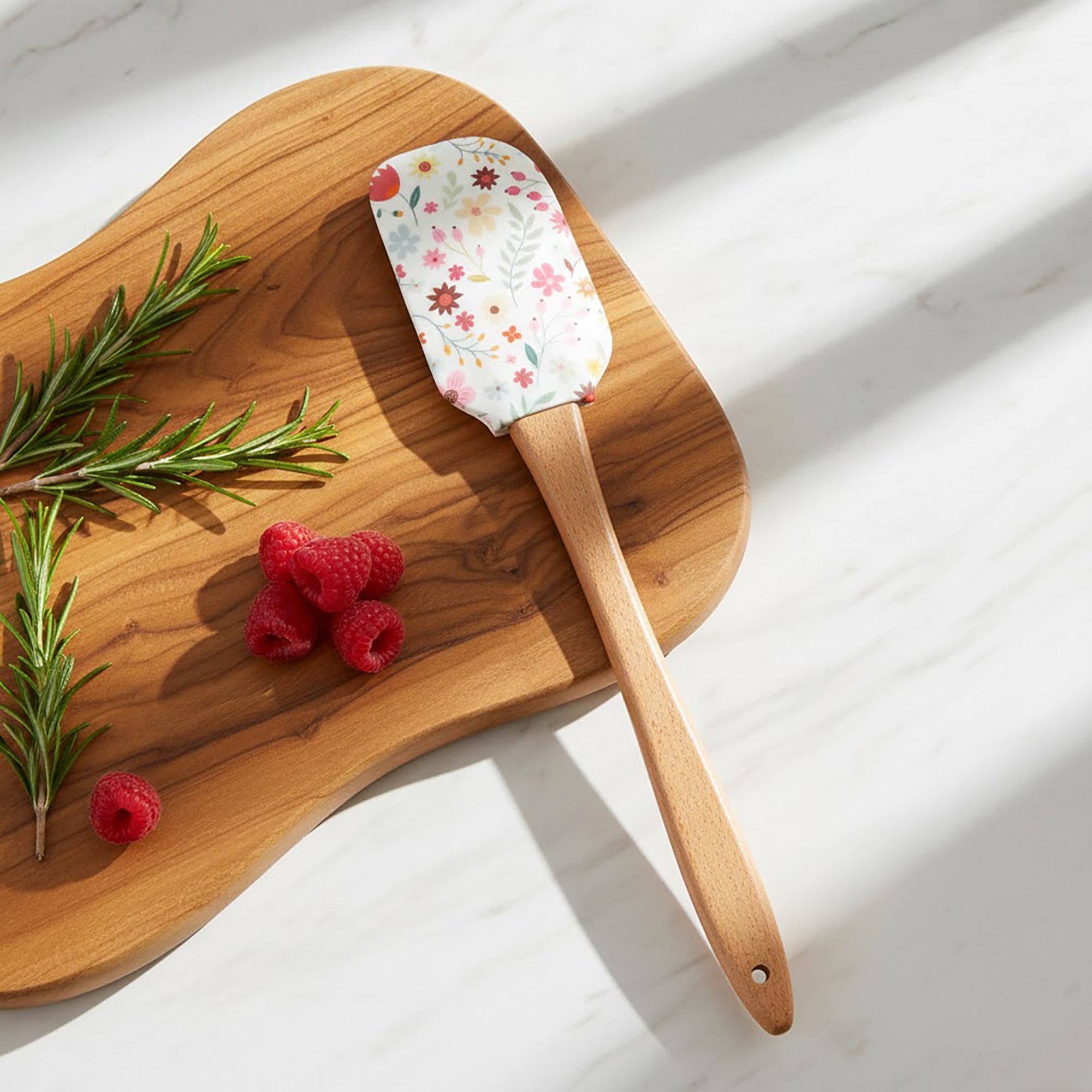 Anna-Kaci Silicone Spatula Set Butterfly Floral Print Wooden Handle Heat Resistant Baking Mixing Tools 2 Piece
