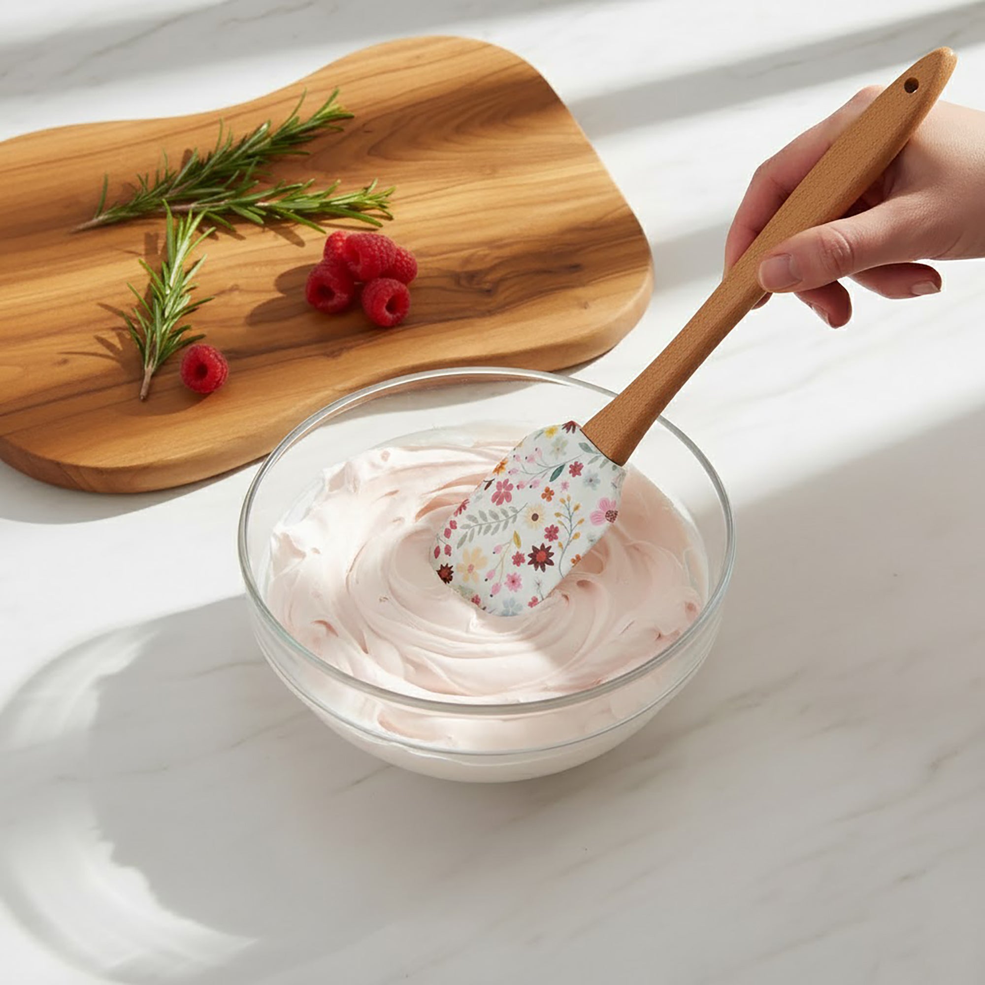 Anna-Kaci Silicone Spatula Set Butterfly Floral Print Wooden Handle Heat Resistant Baking Mixing Tools 2 Piece