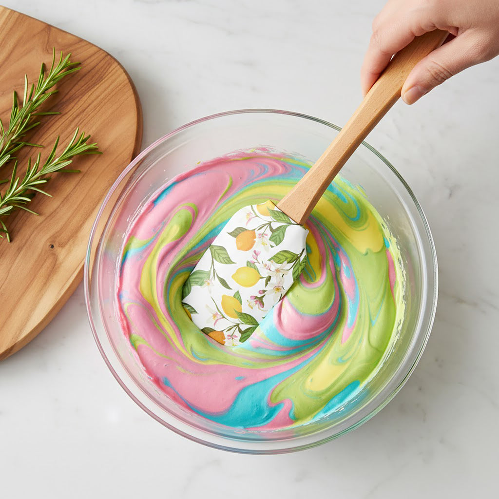 Anna-Kaci Silicone Spatula Set Butterfly Floral Print Wooden Handle Heat Resistant Baking Mixing Tools 2 Piece