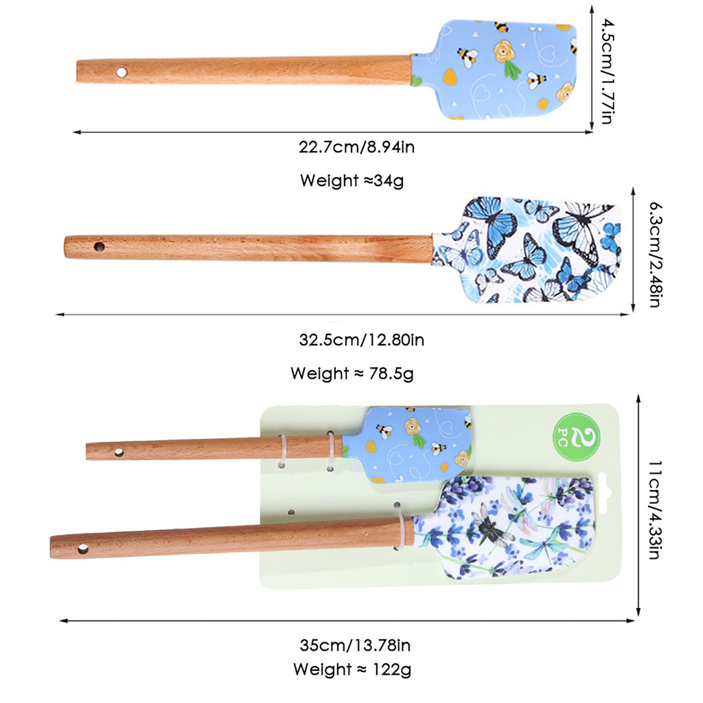 Anna-Kaci Silicone Spatula Set with Wooden Handles Bee Print Heat Resistant Kitchen Baking Tools 2 Piece
