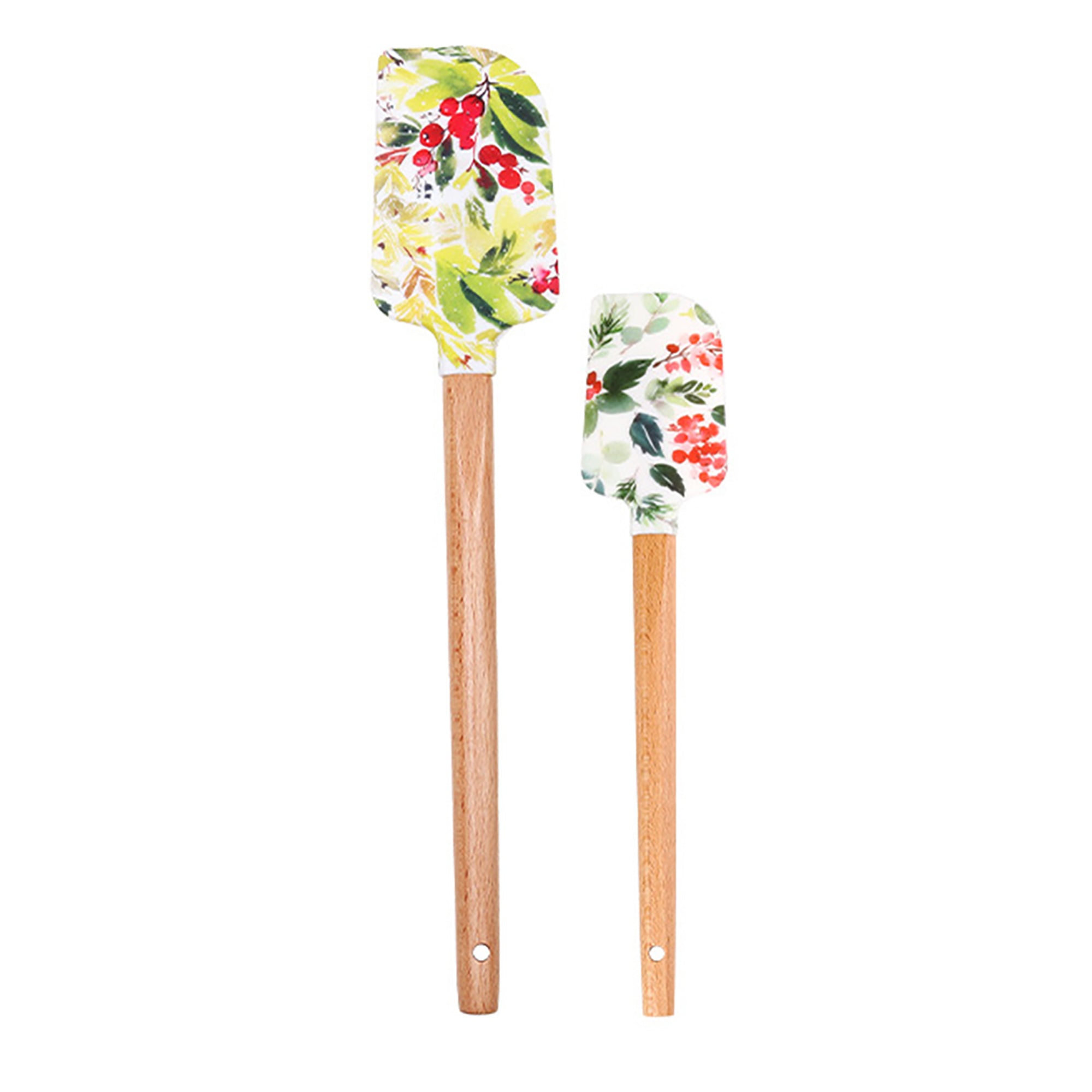 Anna-Kaci Silicone Spatula Set with Wooden Handles Bee Print Heat Resistant Kitchen Baking Tools 2 Piece