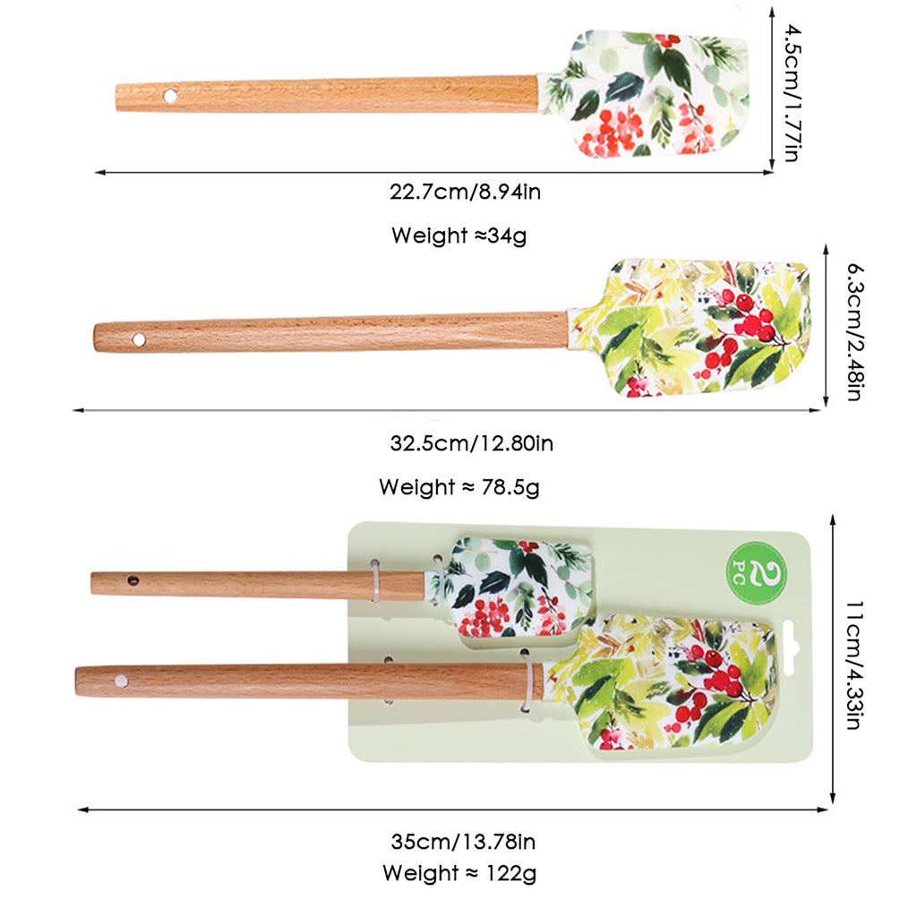 Anna-Kaci Silicone Spatula Set with Wooden Handles Bee Print Heat Resistant Kitchen Baking Tools 2 Piece