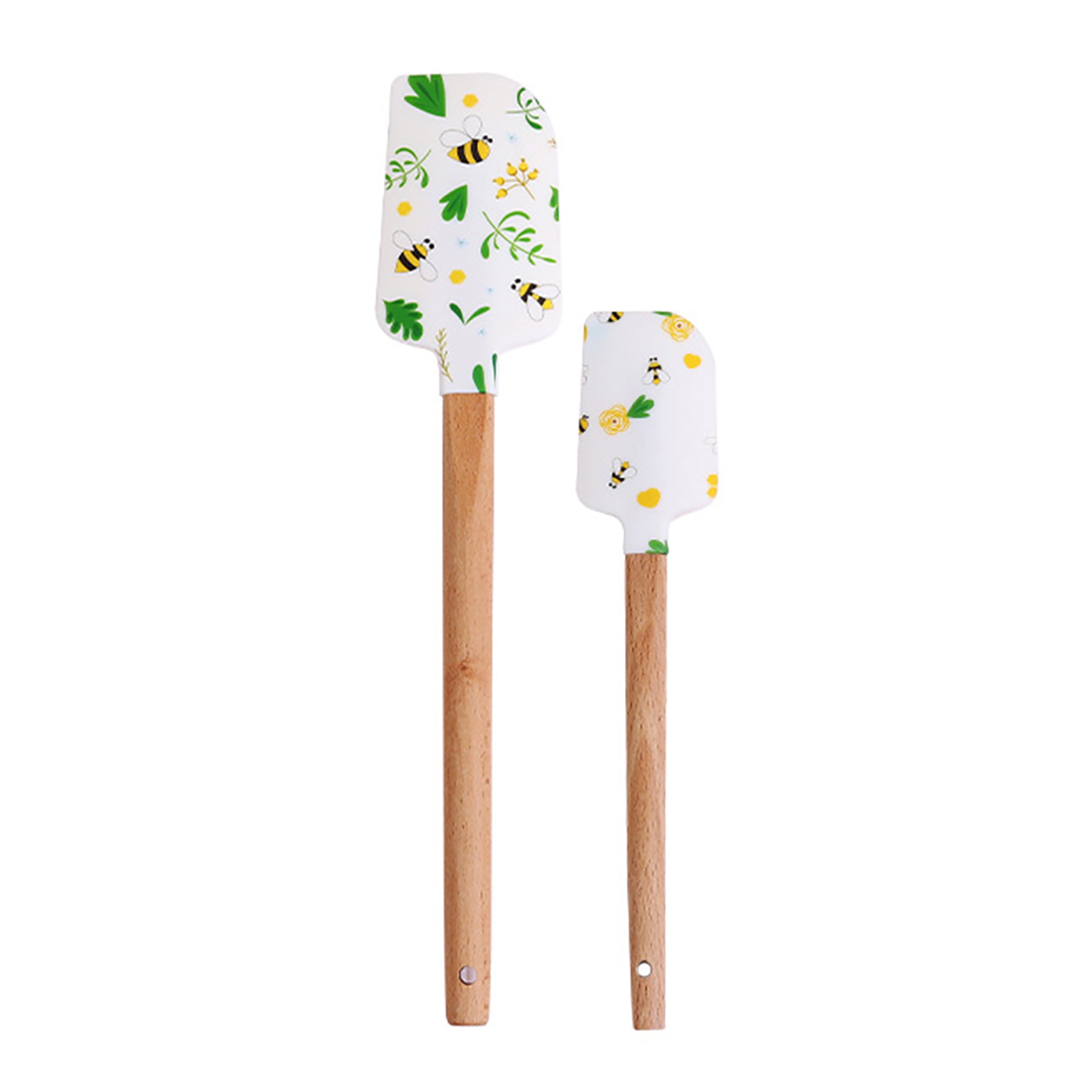 Anna-Kaci Silicone Spatula Set with Wooden Handles Bee Print Heat Resistant Kitchen Baking Tools 2 Piece