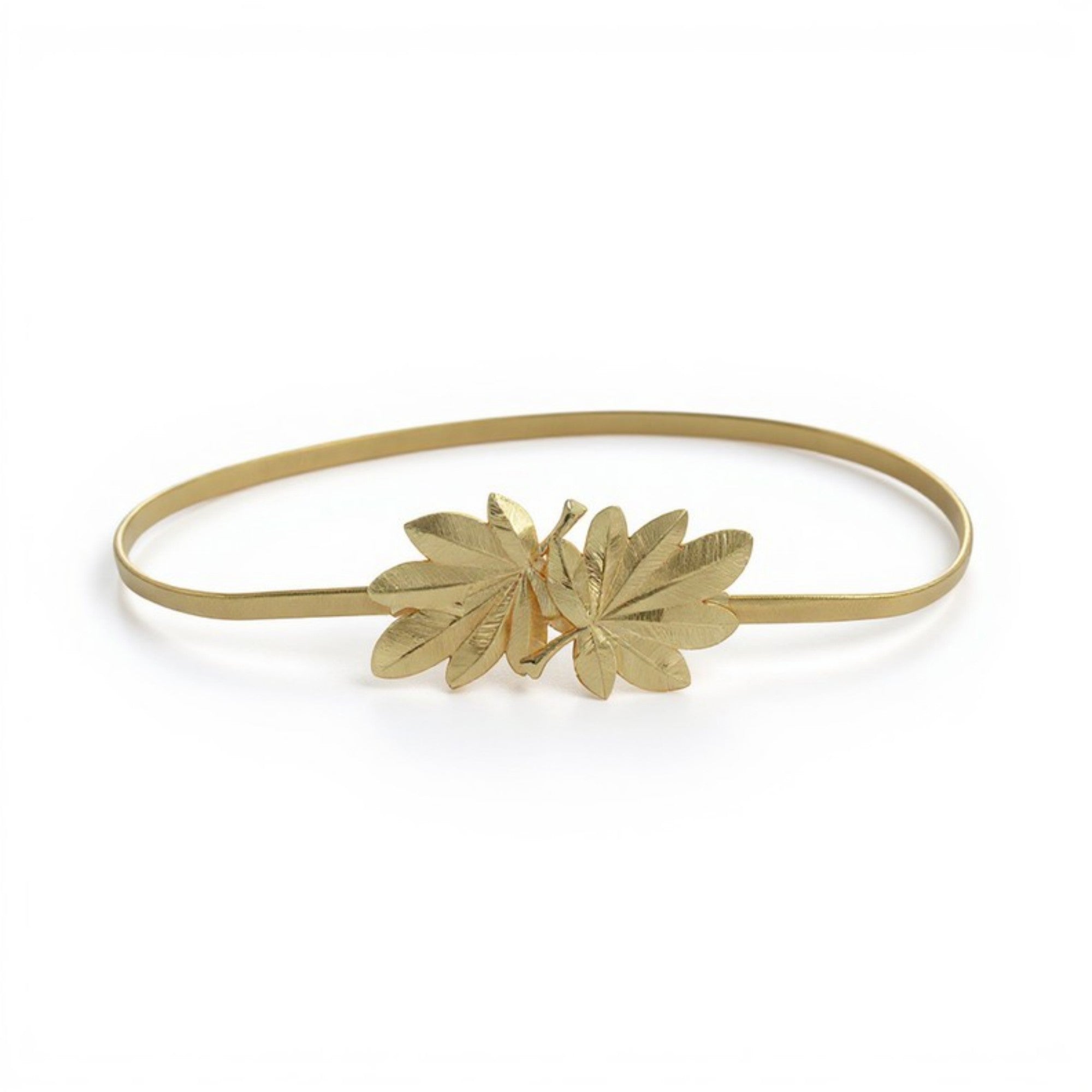 Anna-Kaci Women's Slim Metal Leaf Accent Waist Belt Decorative Fashion Belt