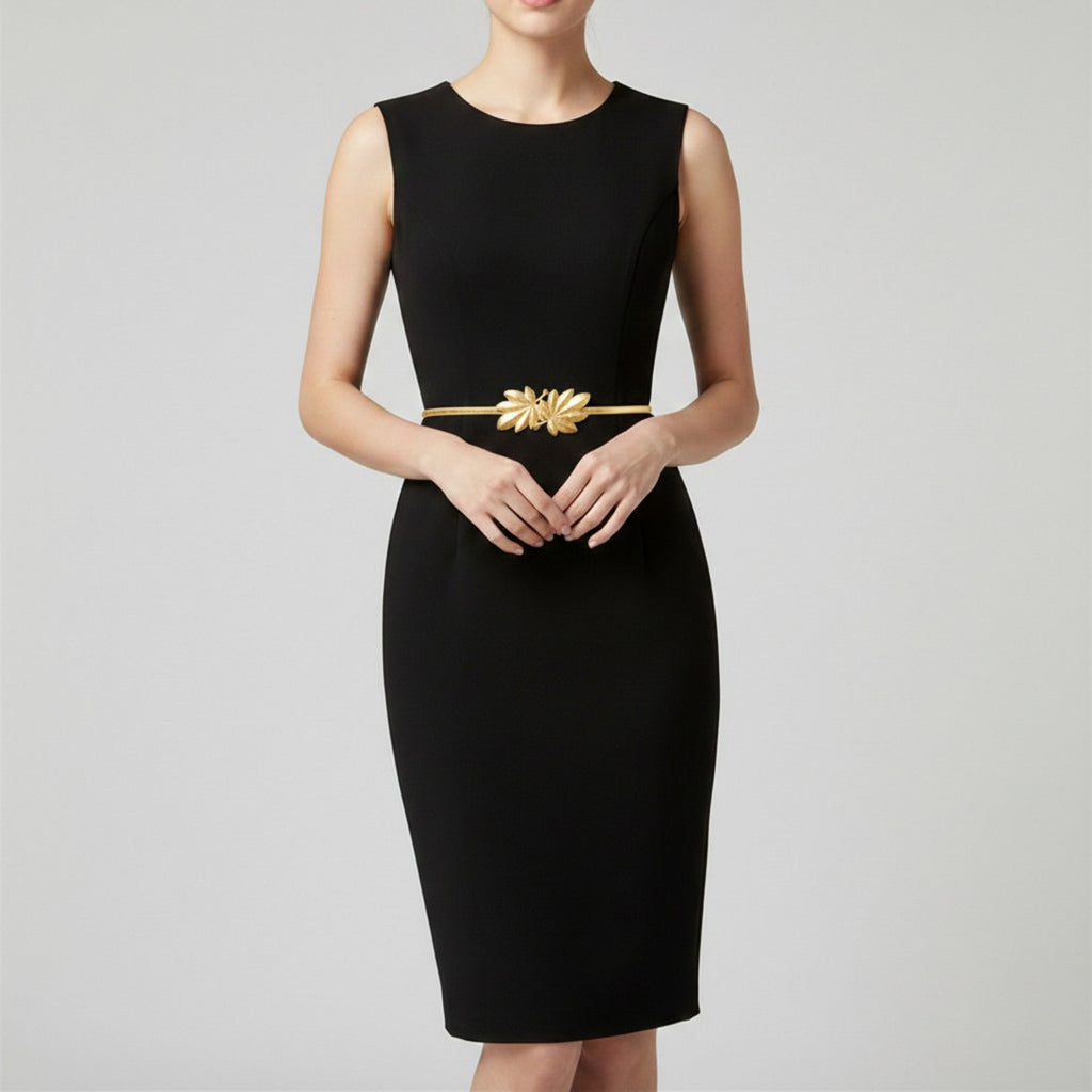 Anna-Kaci Women's Slim Metal Leaf Accent Waist Belt Decorative Fashion Belt