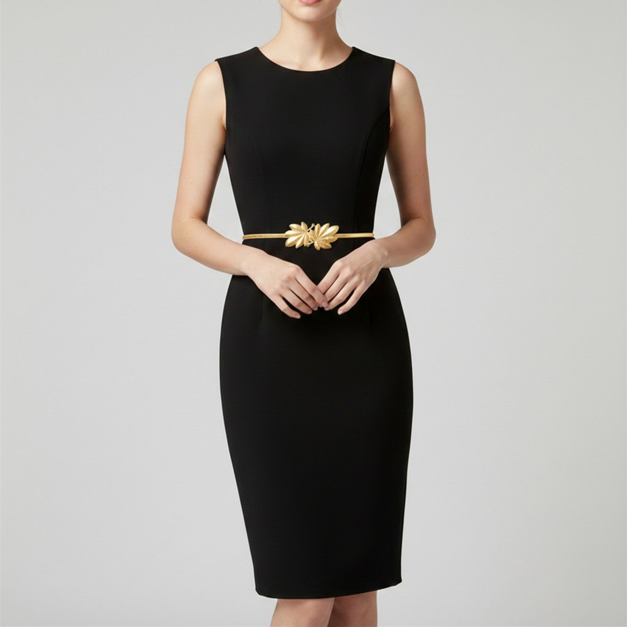 Anna-Kaci Women's Slim Metal Leaf Accent Waist Belt Decorative Fashion Belt